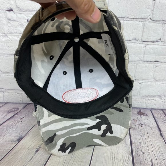 Peterbilt Camo Hat Distressed Cap Black Gray White Embroidered Logo Outdoors - Picture 9 of 11